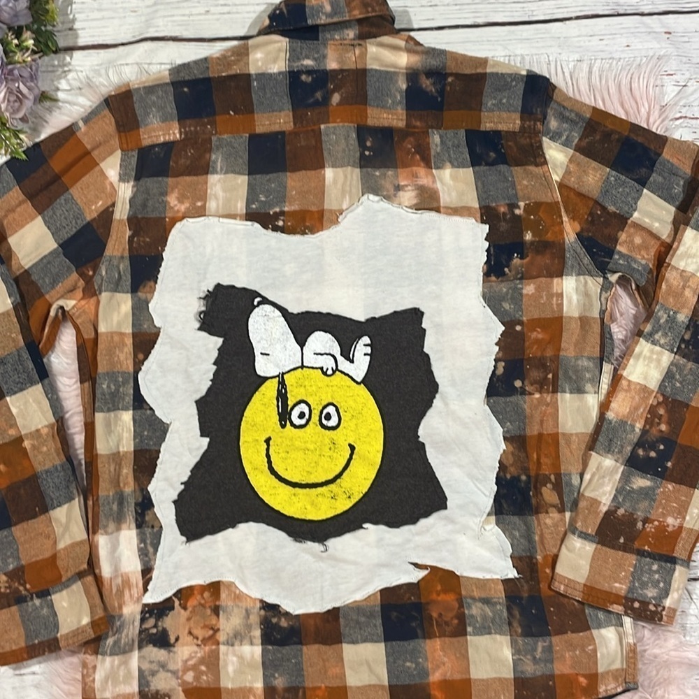 Two Gypsea Souls Peanuts Graphic Snoopy Tie Dye Flannel Button Down Top - Picture 7 of 10